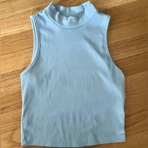 Sleeveless Ribbed Blue Top